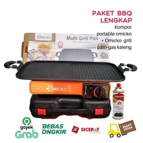 paket kompor portable + multi grill pan omicko/pemanggang bbq