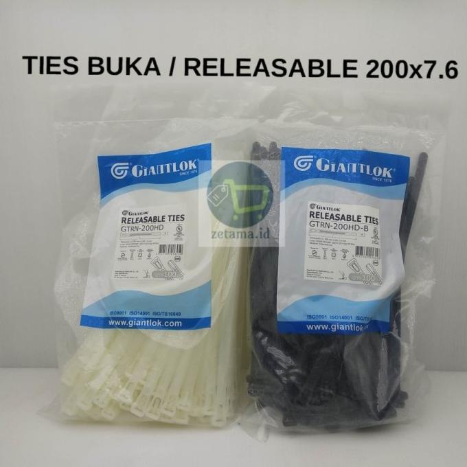 

KABEL TIES BUKA RELEASABLE REUSEABLE ZIP TIE BISA DIBUKA /PAK 100PCS