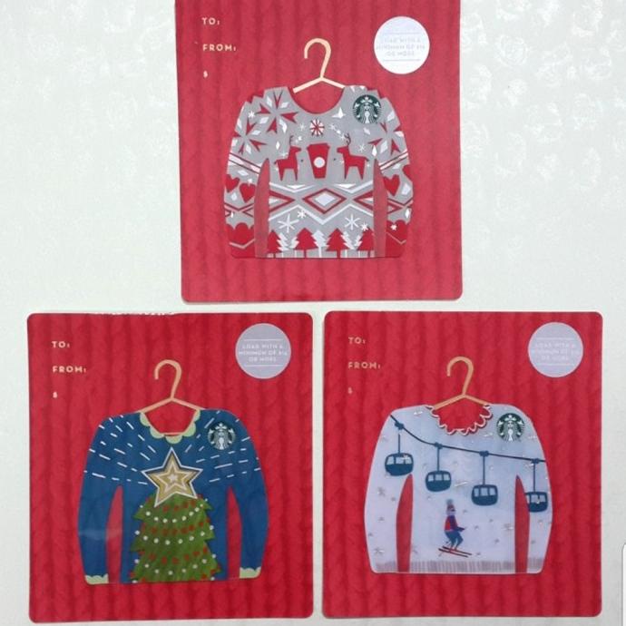 

Starbucks Card US Holiday set 3 kartu Die cut - Sweaters