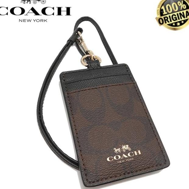 

COACH Lanyard In Colorblock Signature Canvas ID Mahogany 100% Original