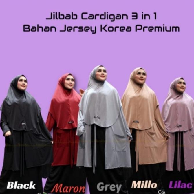 Cardigan Hijab Bergo Instant 3in1 Jilbab Sitapa Outerwear Ori Nazilla