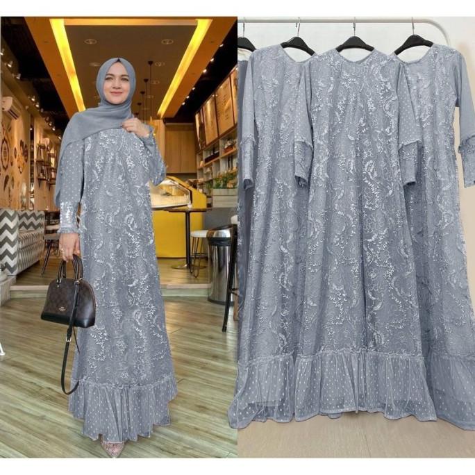 MAXI HUMAIRA ABU [Gamis 0100] VFO Baju Gamis Wanita Terbaru