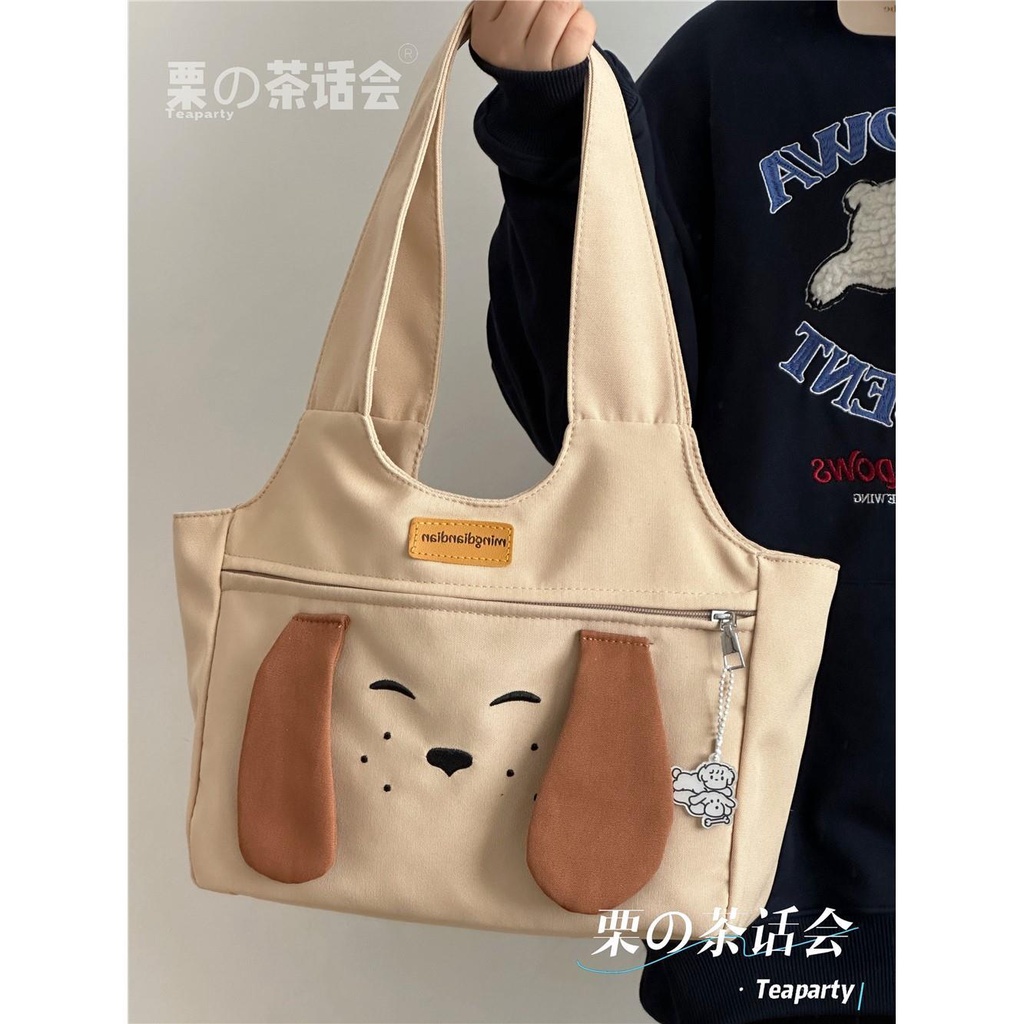 ◑▧◙Sera  Toko Puppy Tas Wanita Gadis Lucu Kartun Tote Tas Mahasiswa Kasual Komuter Kapasitas Besar Tas Bahu Tas Tangan