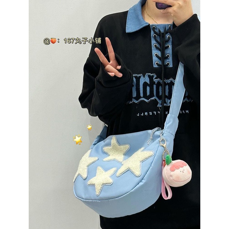 ✹☑✜Sera  Niche Design Star Messenger Bag Women s All-Match Style Korean Version Japanese All-Match Student School Bag College Style