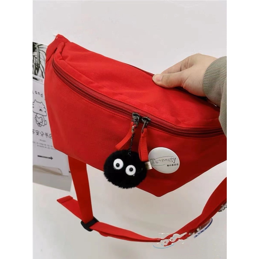 ✱Sera  Ponsel Tas Pinggang Merah Tas Dada Jepang Sederhana Satu Bahu Tas Kecil Wanita Olahraga Kasual Messenger Tas Pria