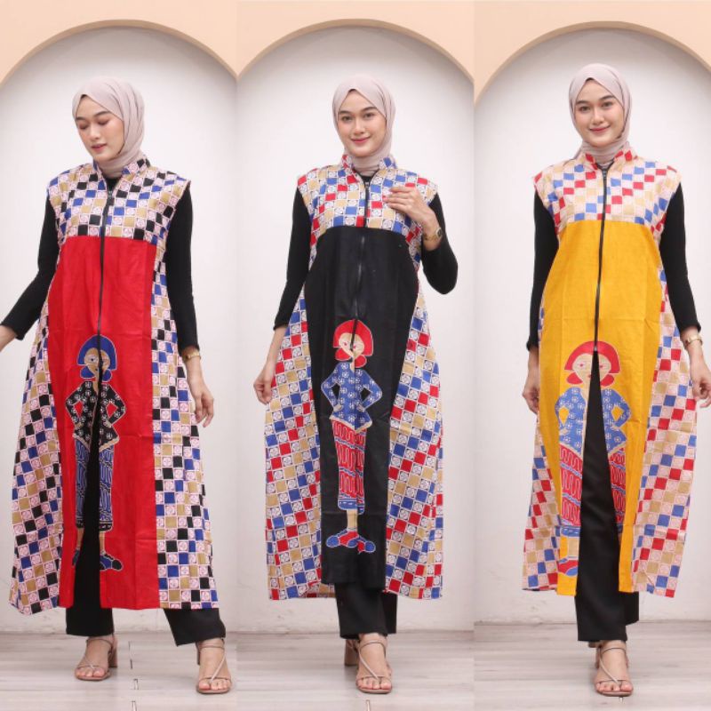 New Outer Batik Bu Tedjo, Outer Panjang Batik Wanita Modern Resleting Depan Busui Friendly Bahan Ful