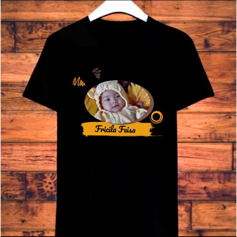 kaos costum foto dan nama anak