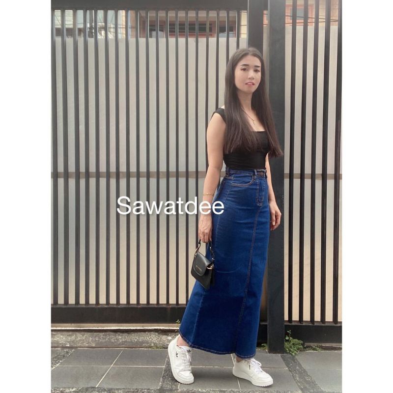 (Bisa Cod) Rok Jeans High Waist Panjang Rok Jeans Kekinian Rok Span Panjang