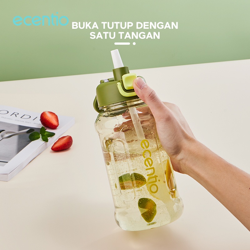 ecentio botol minum Silicone sekolah 1000ml botol tas serut portable/ tumbler minum aesthetic Olahraga 1000ml PC