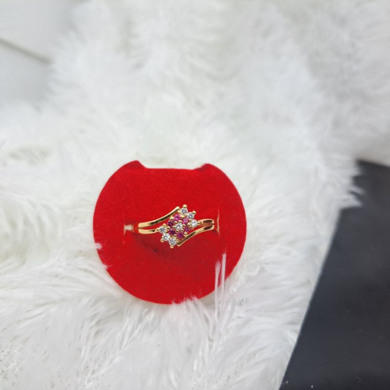 cincin wanita Permata pink gold lapis emas anti karat