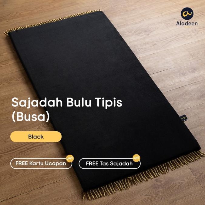 Sajadah Polos Tebal Bulu Tipis HITAM Aladeen - Size Dewasa Gratis Tas