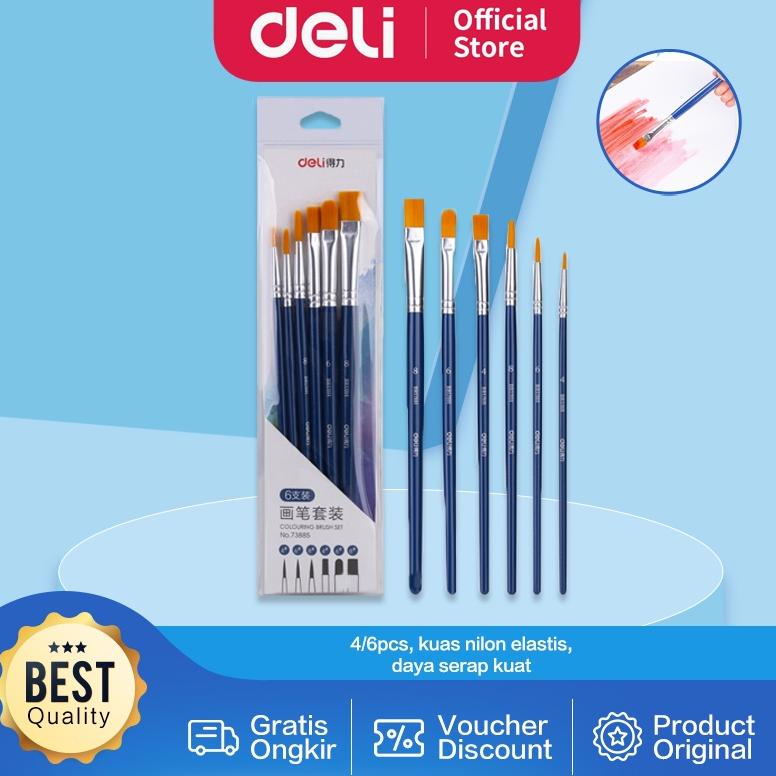 

[ZRK60] Deli set kuas warna biru (4/6pcs /pack) kombinasi bentuk kuas untuk memenuhi kebutuhan melukis 738X0 ➡Super Promo