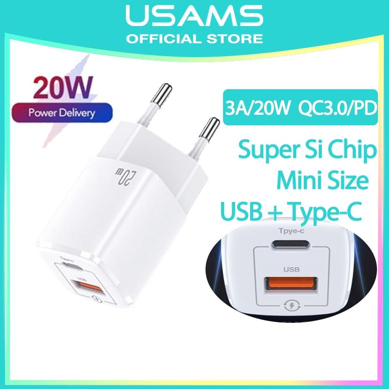 Usams Official Original T37 Kepala Charger Fast Charger Kabel Charger Pd/ Qc 3.0 20W Fast Charging U