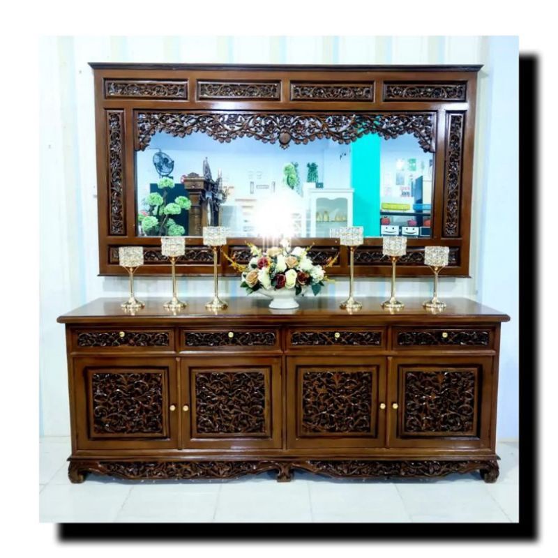Meja Rias Ukir Jati Pigura Cermin Kaca Hias Set Bufet Jati Meja Altar Ukir Jati