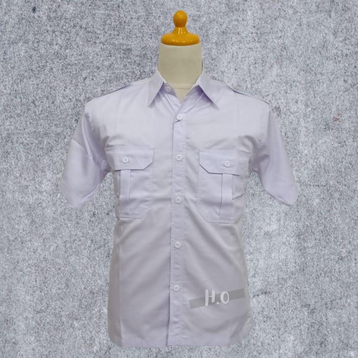 kemeja pria Baju Atasan Kemeja Putih PDH PDL ASN PNS Lapangan Pria Lengan Pendek - Putih, S(H6L3) ke