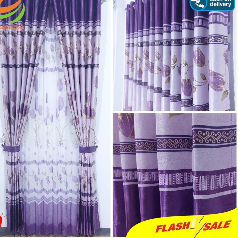 Hadir Terlaris Gorden.Store - Gorden Blackout Import Tulip Mewah Warna Ungu (Tinggi 230cm)