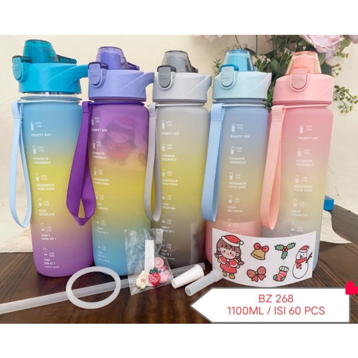 botol minum BOTOL MINUM PASTEL GRADASI1 LITER BPA FREE 1000ML BOTOL AIR MINUM - ABU+STIKER W1X8 boto