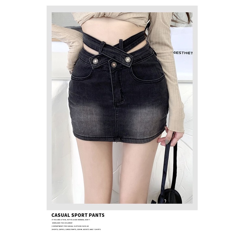 [✅BISA COD] #Sisjuly# Celana pendek denim wanita / Rok setengah badan denim pinggang tinggi silang A