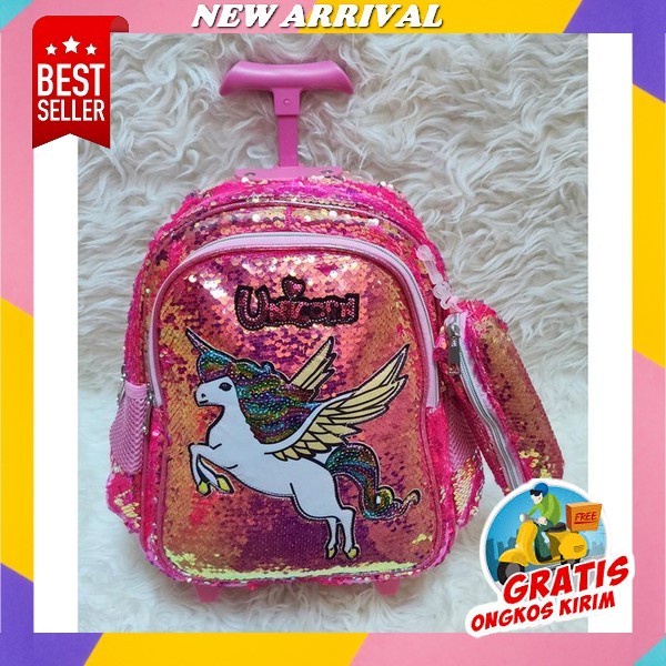 Promo Free Kotak Pensil Trolley Dorong Tas Anak Sekolah Tk / Sd Perempuan Cantik Ukuran Sedang 14Inc