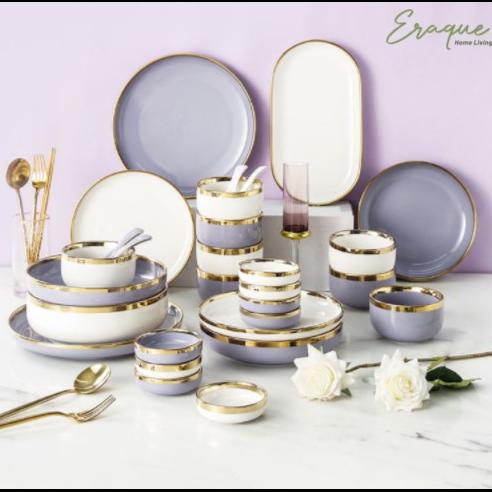 Lilac Gold Dining Set 9 Pcs / Set Piring Mangkok Alat Makan Keramik