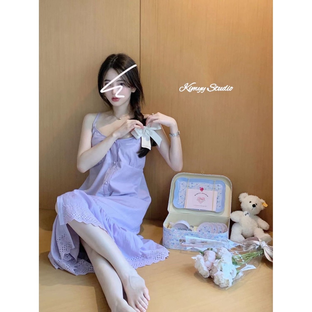 ins piyama manis wanita gaya pedesaan bisa dipakai di luar selempang piyama wanita gaun pakaian ruma