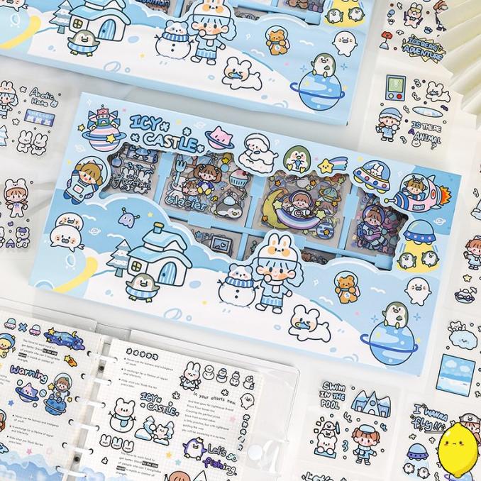 

Stiker Box 200 pcs Blue Icy Castle Deco Stickers Collection Box Set