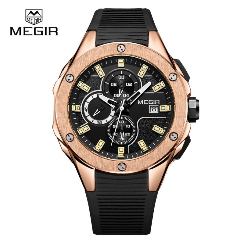 Jam Tangan Megir Original Analog Chronograph Terlaris Rubber Water Resistance