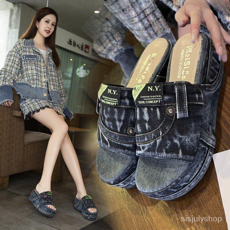 [✅BISA COD] #Sisjuly# Sandal wanita / sandal sandal wanita / sepatu kanvas fashion / sepatu denim ba