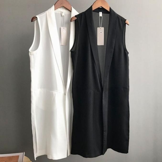 Vest rompi muslimah premium/Atasan cardi putih/Outer hitam polos bagus