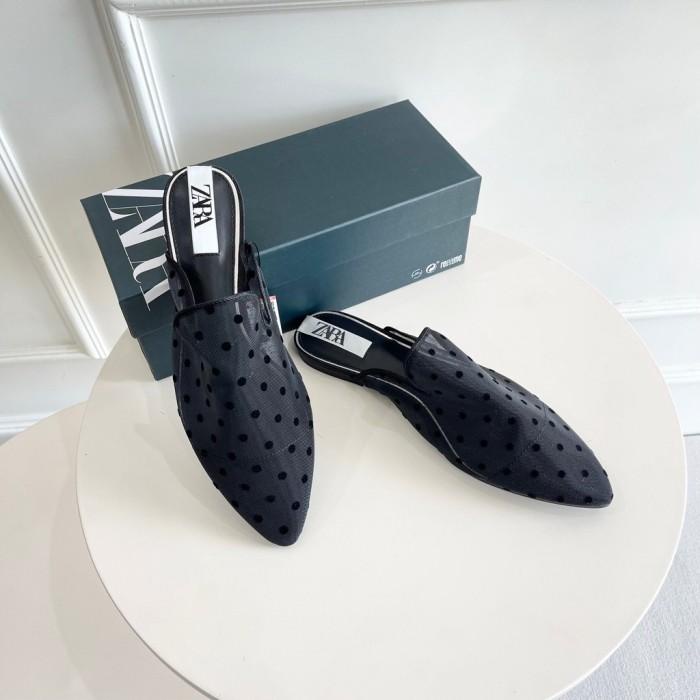 Terlaris Sepatu Sandal Wanita Zr-118 Polka Dot Mesh Mules Sepatu Zara Import