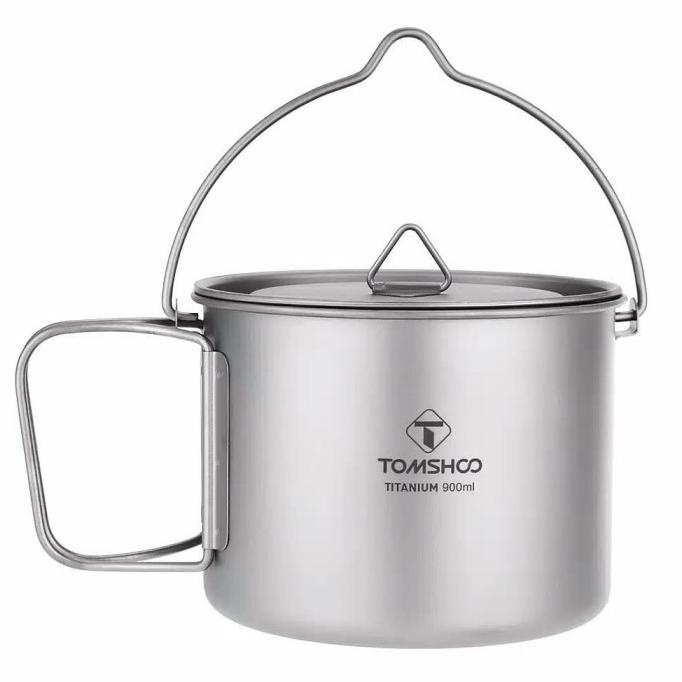 Titanium pot Tomshoo 900ml mug cup with lid handle and foldable