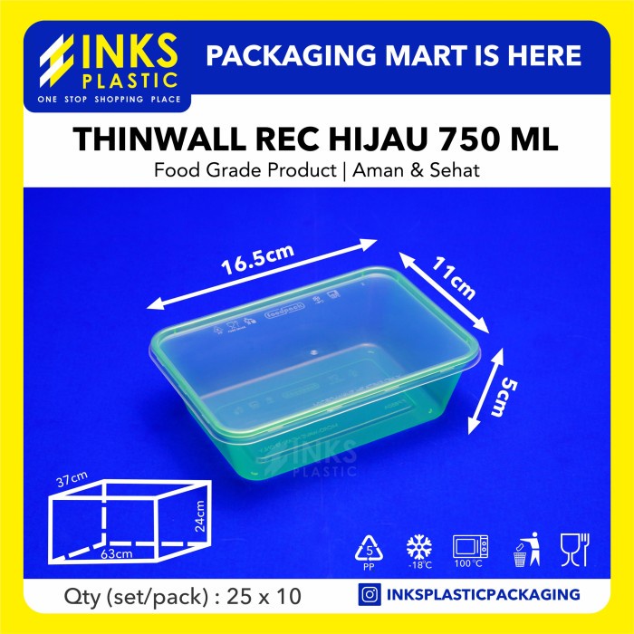 THINWALL 750ML WARNA RECTANGLE / PERSEGI PANJANG 750 ML (250 PCS)