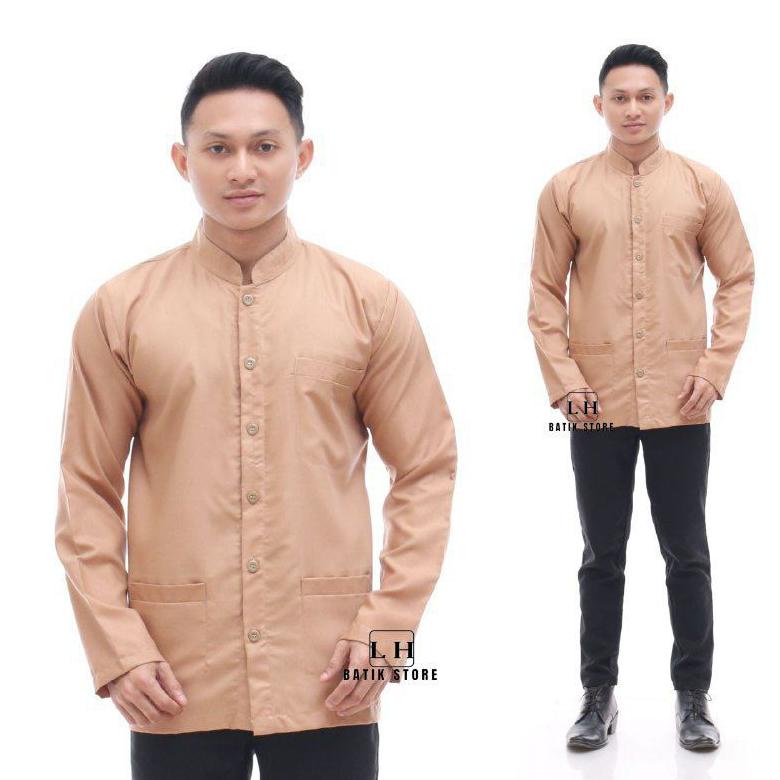 BAYAR DITEMPAT - Baju KOKO PRIA DEWASA LENGAN PANJANG Baju Koko Lengan Panjang  Motif Polosan Baju K