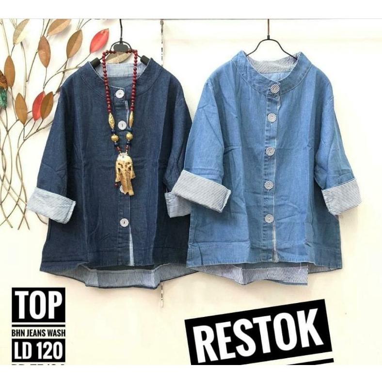 New atasan jeans jumbo - atasan jeans wanita  - atasan jumbo - baju wanita - atasan kemeja - atasan 