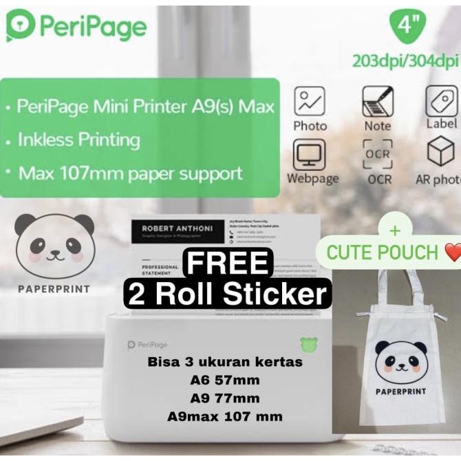 PERIPAGE A9 Pro mini printer thermal 77 mm dan 58 mm