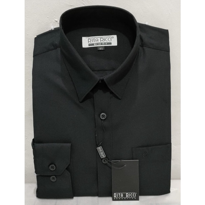 kemeja pria Kemeja Pria Kasual Rita Ricci Polos Hitam Slimfit Lengan Panjang - Hitam, XL(T5L4) kemej