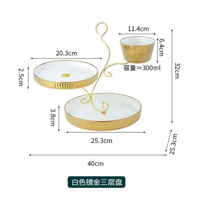 Tatakan Tier Cake 3 Layer / Tempat Kue 3 Susun Bahan Keramik / Snack Tray Cake