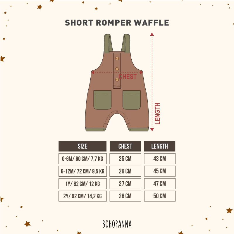 Short Romper Waffle Bohopanna B47 / Romper Bayi Bohopanna / Romper Bayi Unisex