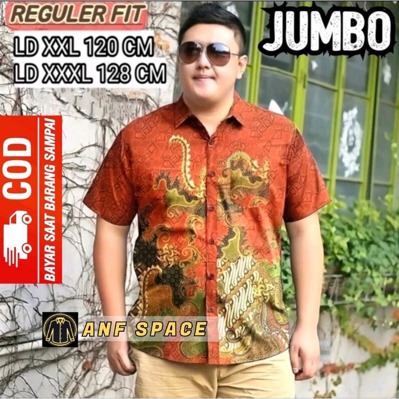 Batik Jumbo Pria Lengan Pendek Maroon & Merah Bata Ukuran XXL & XXXL Ld 120 - 128 Cm | Reguler Fit |