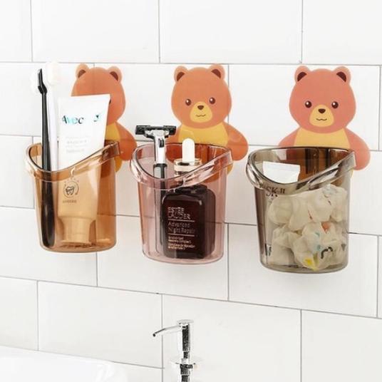 BB7 - GANTUNGAN TEMPAT SIKAT GIGI ODOL GAMBAR BERUANG TEMPEL DINDING / RAK KAMAR MANDI TEMPEL DINDIN