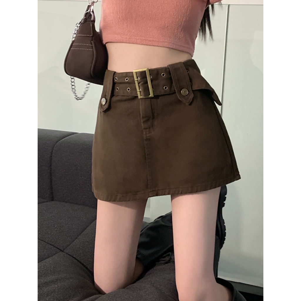 Red Hot girl A-line bag hip skirt summer anti-light skirt high waist short skirt slim denim skirt female pink skirt trendy