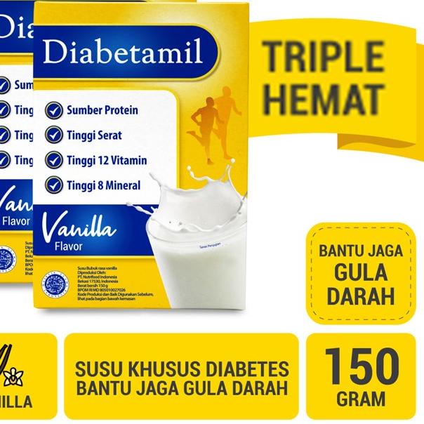 

COD✔️⭐Triple Pack - Susu Diabetamil Vanilla 150 gram - Susu Khusus Diabetes Bantu Jaga Gula Darah
