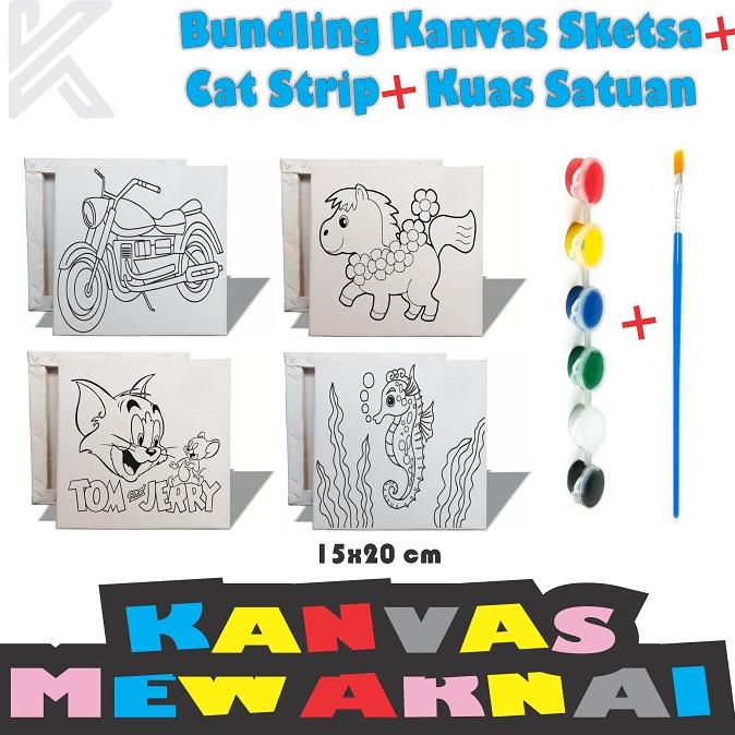 

[COD] DC57DC57 BUNDLING Kanvas Sketsa Gambar 15x20 cm + Kuas Satuan + Cat Strip 6 warna Serba Murah )̿̿