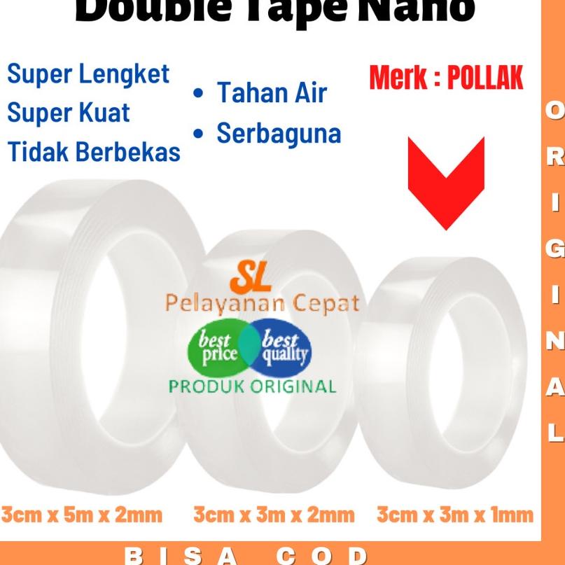 

kpml -22 Double Tip Bening Clear Nano Pollak 3Mtr x 1mm Super Lengket Tahan Air 836&