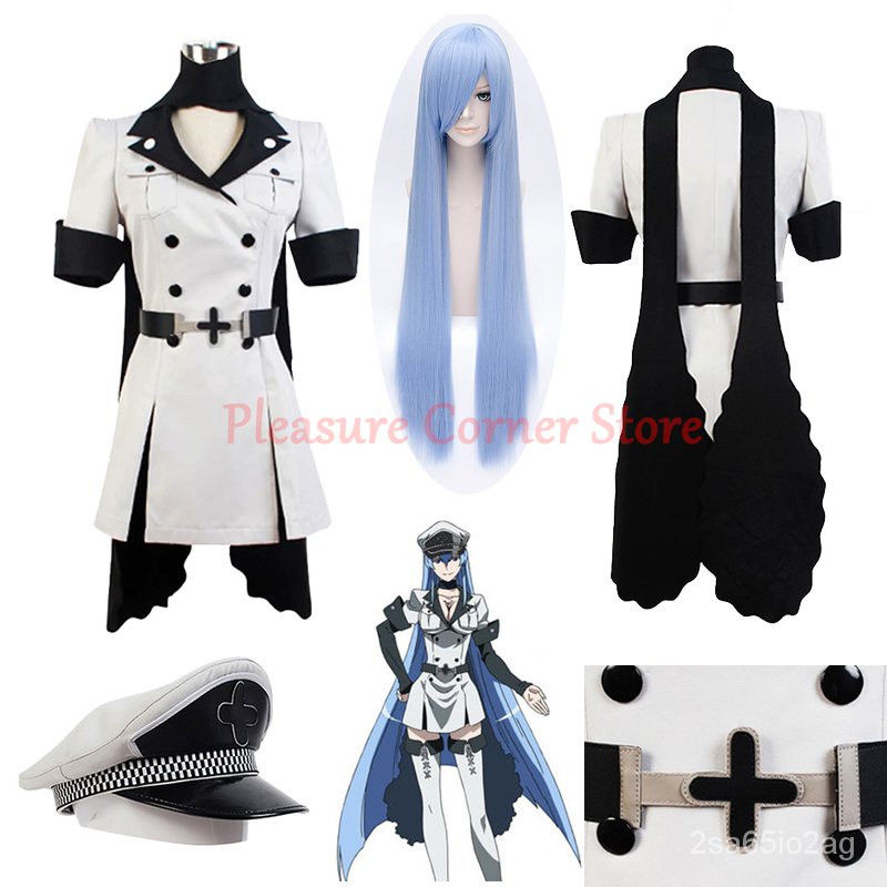 Anime Life Akame Ga Kill Esdeath Cosplay Costume Wig Manga General Uniform with Hat Wig Socks for Ha