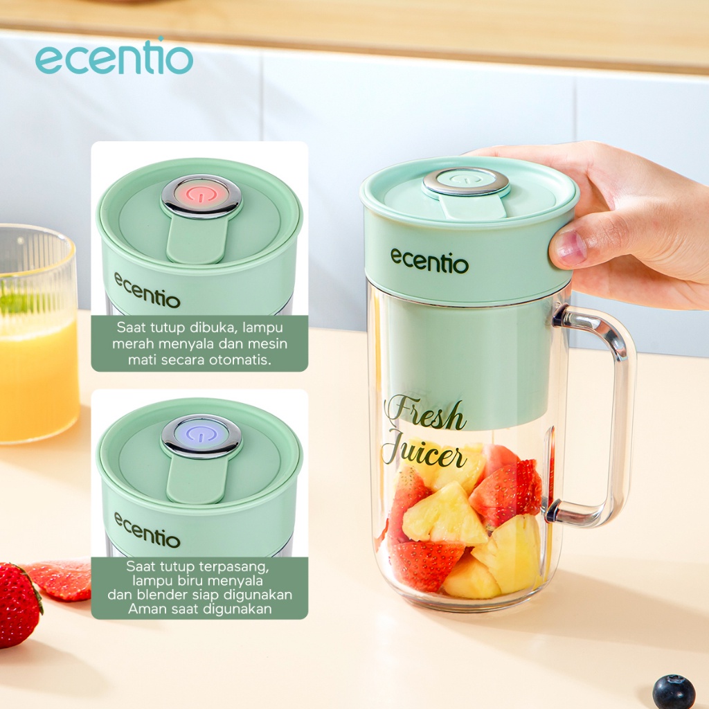 ecentio Blender Juice portable 8 Pisau 330ml silicone sekolah cup 2600mAh 60w/Ice Crusher/blander Rechargeable kecil USB charge/free cleaning stick