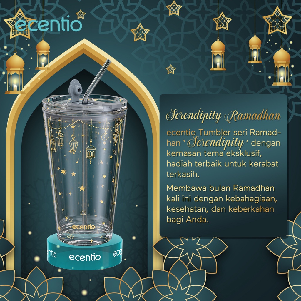 ecentio tumbler minum gelas sedotan kaca 450ml hampers Serendipity seri Ramadhan ONLY/Cangkir mug Kopi gelas/free Gelas sedotan Minum