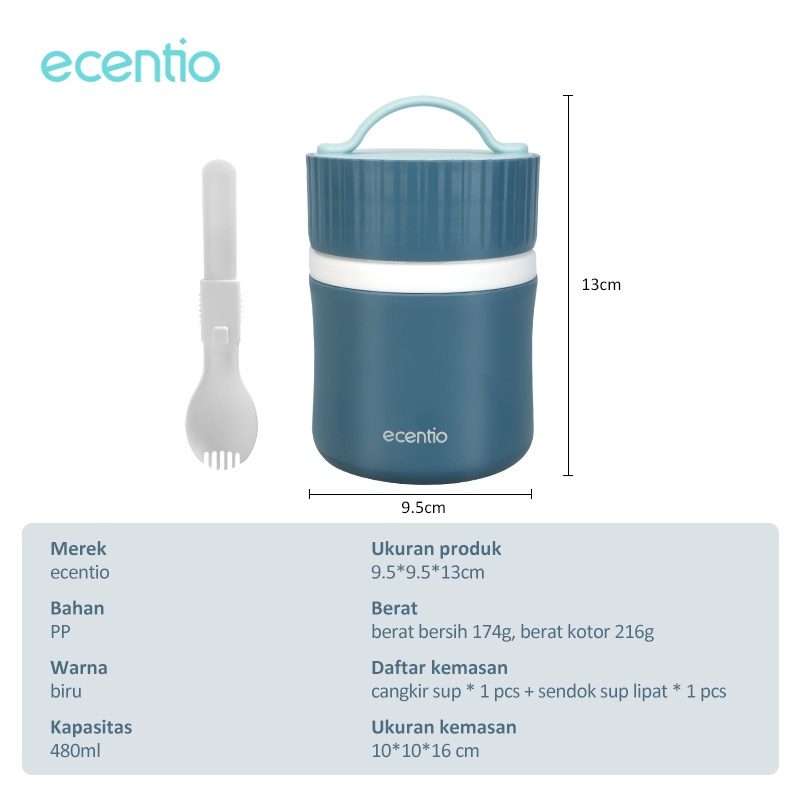 ecentio 480ml portable plastic soup cup Blue anti tumpah breakfast cup tempat sup cangkir sup
