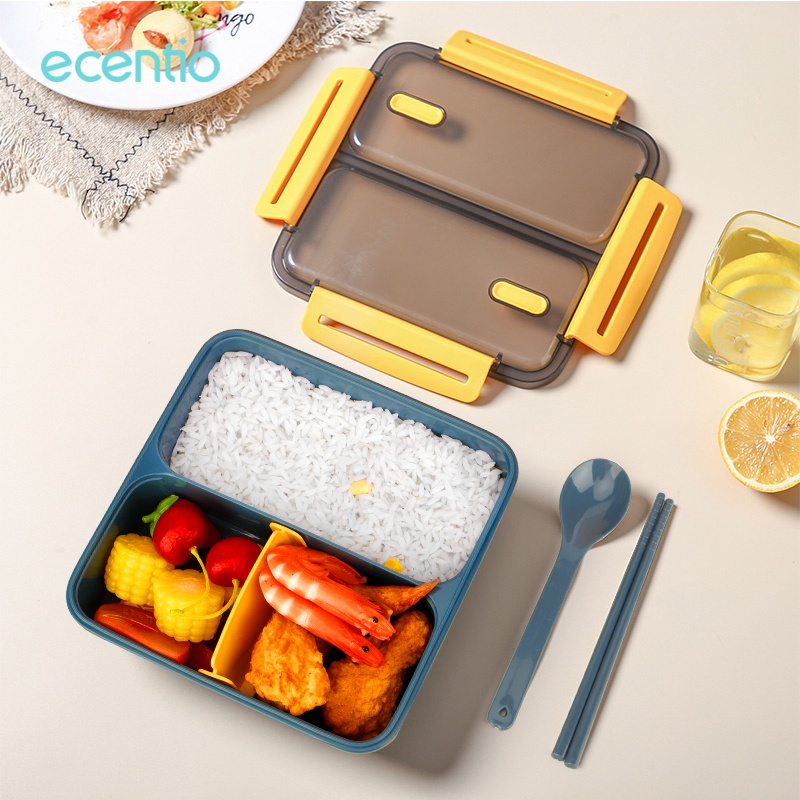ecentio kotak makan anti tumpah 3 sekat Lunch Box 1100ml tepak makan free sendok&amp;sumpit