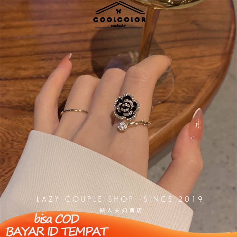 COD❤️Cincin Diamond Korea Mountain Camellia Ring Dapat Dipersiapkan Aksesori  Mewah Wanita Fashion Perhiasan